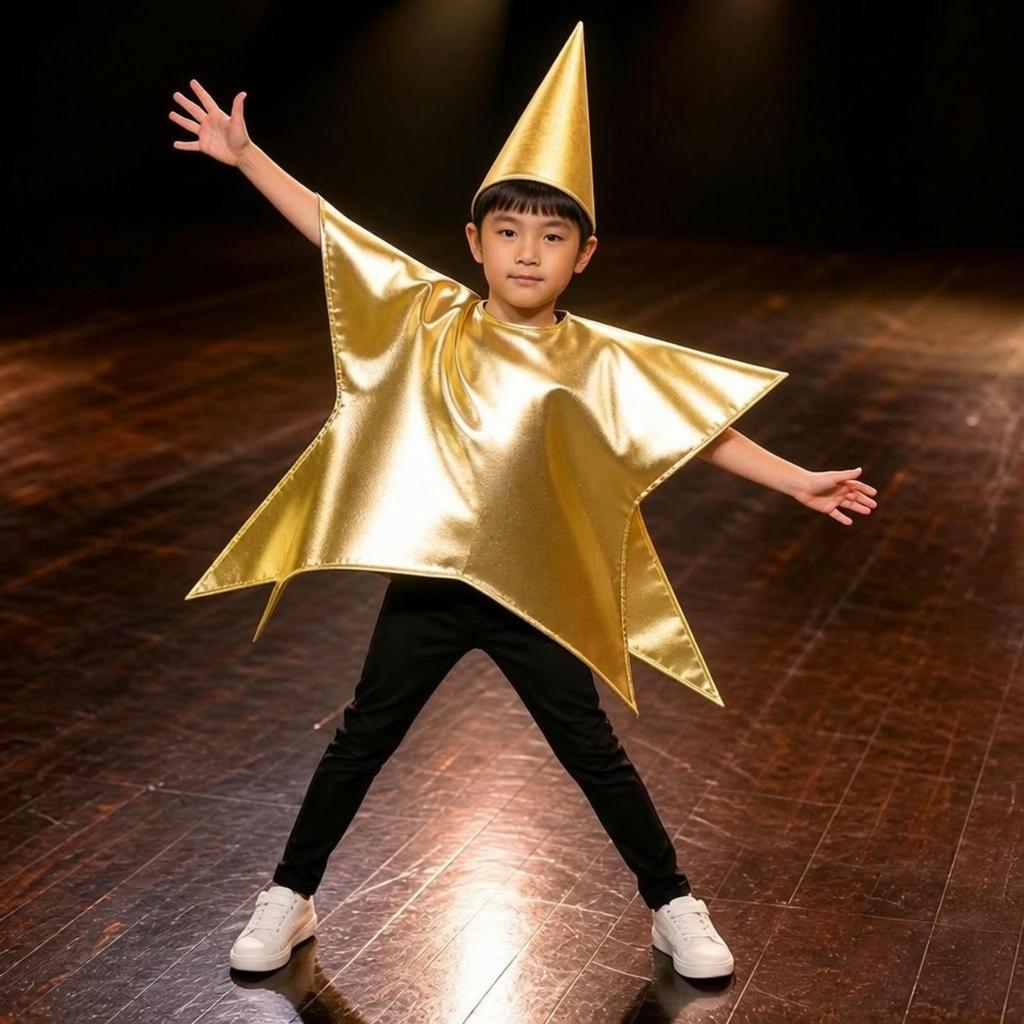 Star Costume with Hat Polyester Star-Shaped Light for Stage Performances