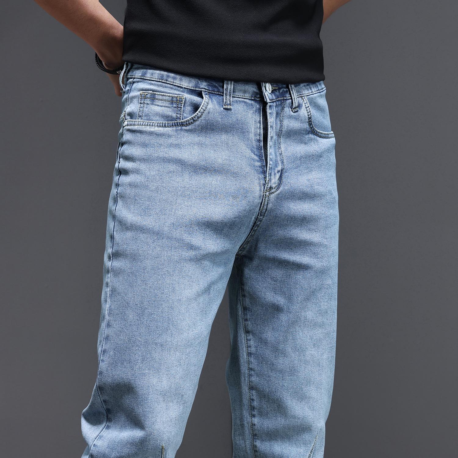 Летние тонкие мужские джинсы микро Харлан сто с трендом на резинке. Тонкие маленькие — фото 4