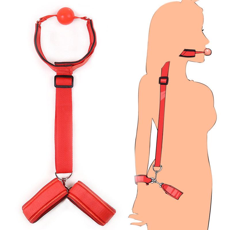 Adult SM Restraint Set: Backhand Gag, Handcuffs, and Neck Collar