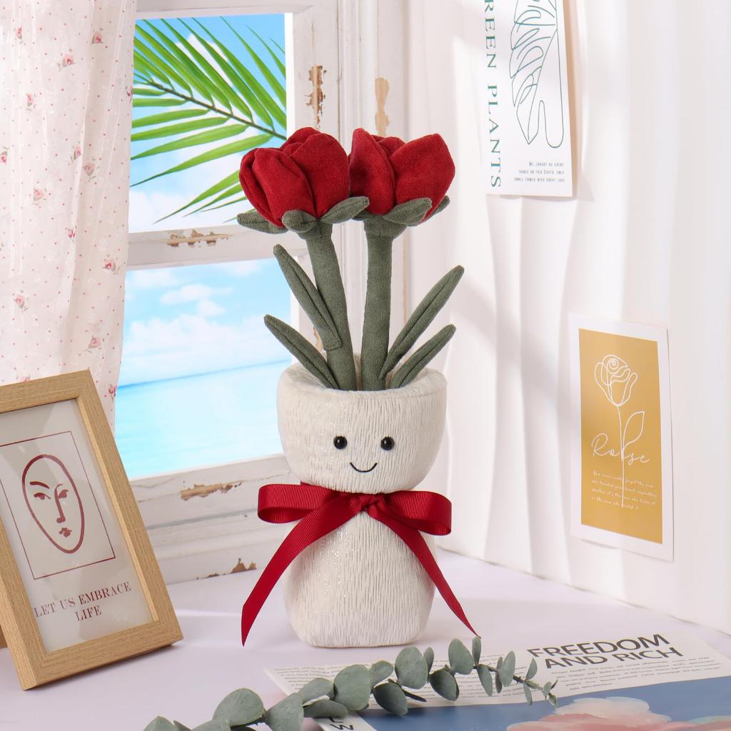 Apricot Lamb Rose Vase Children's Plush Animal, Soft and Cute Stuffed Animal for Babies and Boys, Plush Rose Vase 30cm