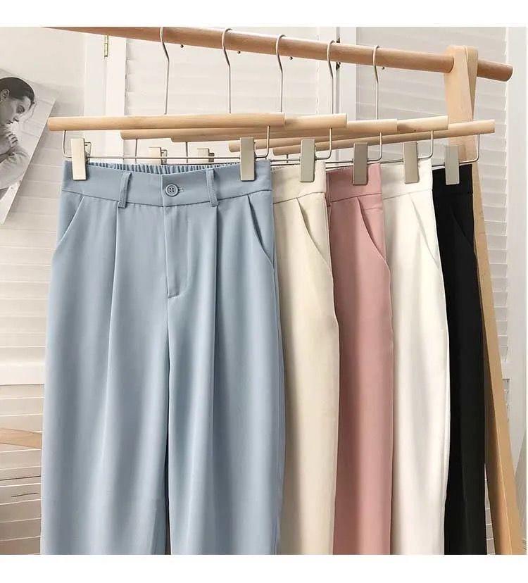 2024 Women's High-Waist Slimming Straight-Leg Suit Pants - Korean Style, Nine-Point, Summer/Autumn Casual Cigarette Fit