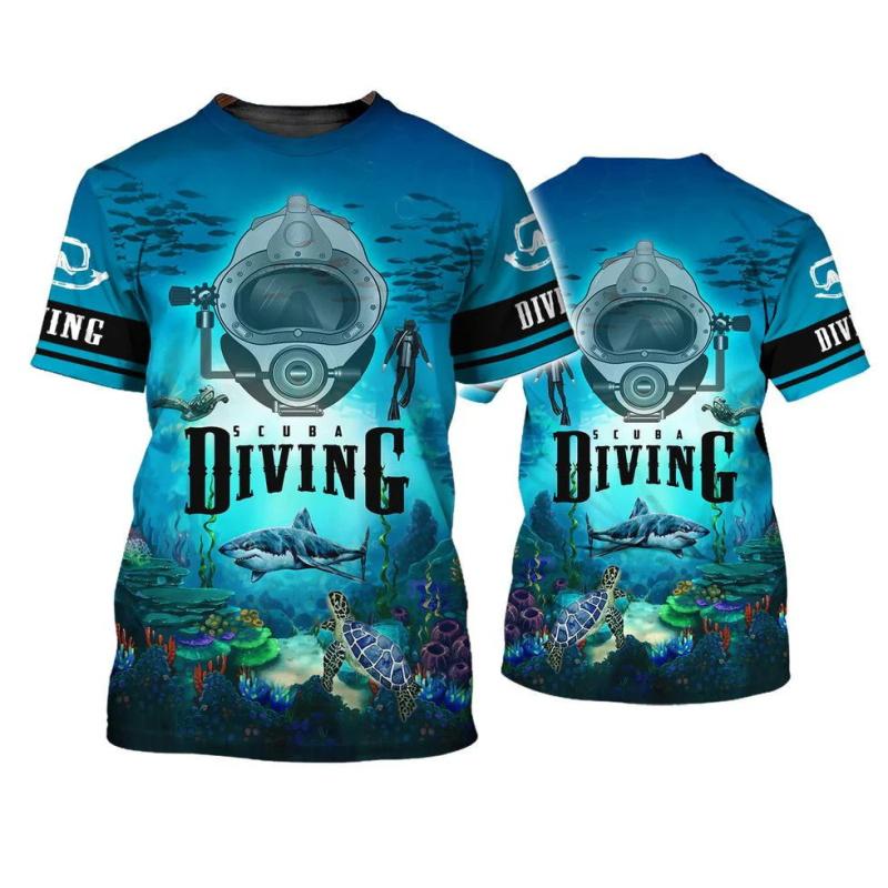 Custom Name Diving T Shirt For Men Women Full Print Scuba Diving Tshirts Gift For Divers Short Sleeve Men's Tshirt Streetwear