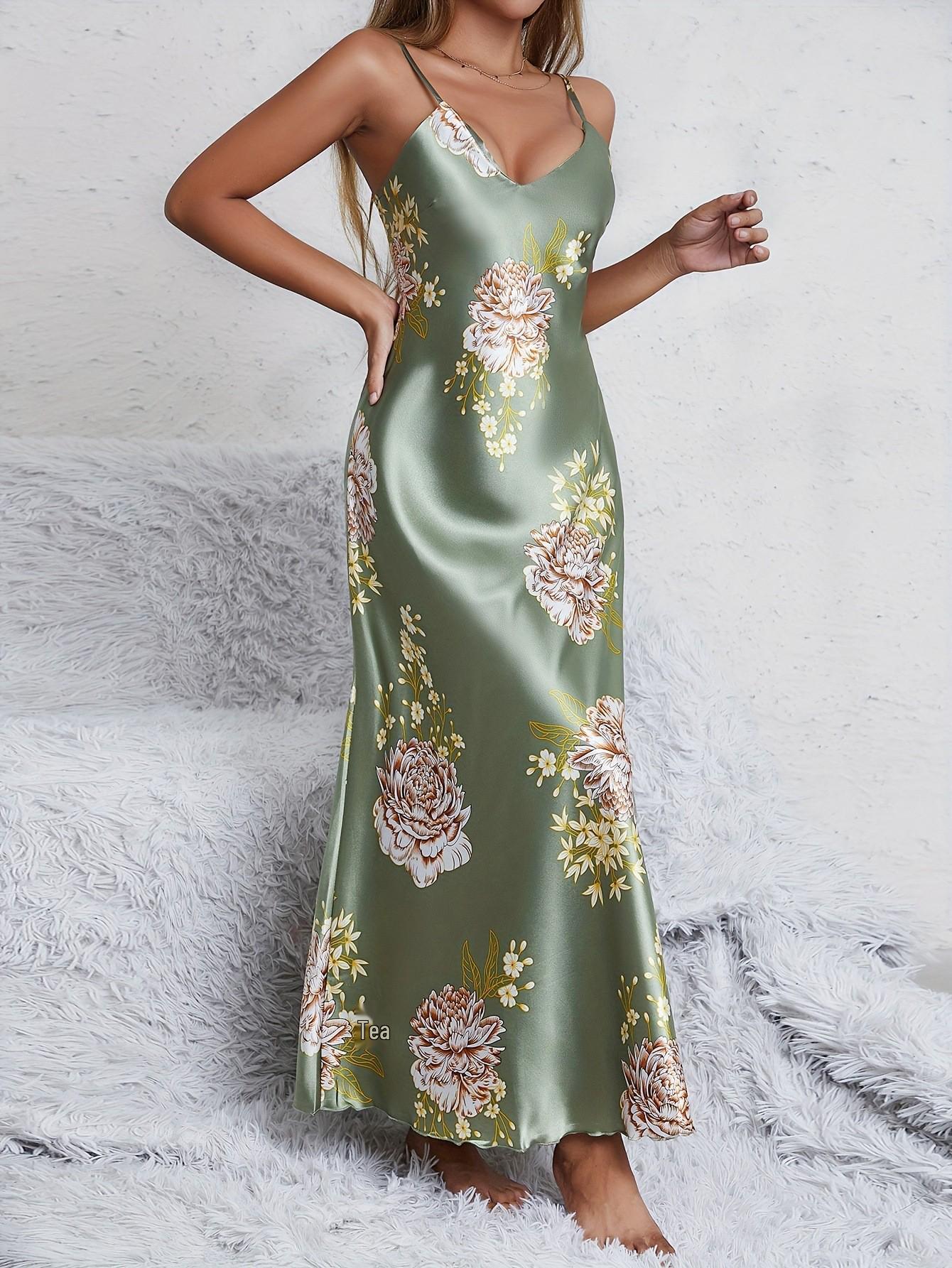 

Европейские и американские женские летние пижамы без рукавов - Повседневное и сексуальное длинное платье-халат M