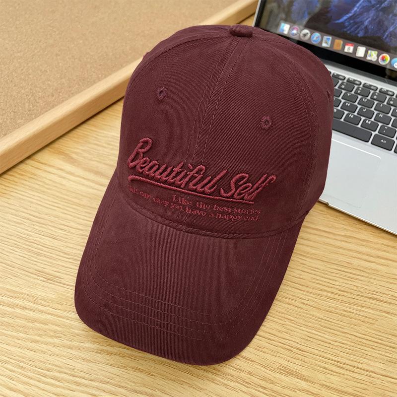 

Washed embroidered letter baseball cap men s versatile sunscreen sun hat big head circumference showing face small peaked cap women