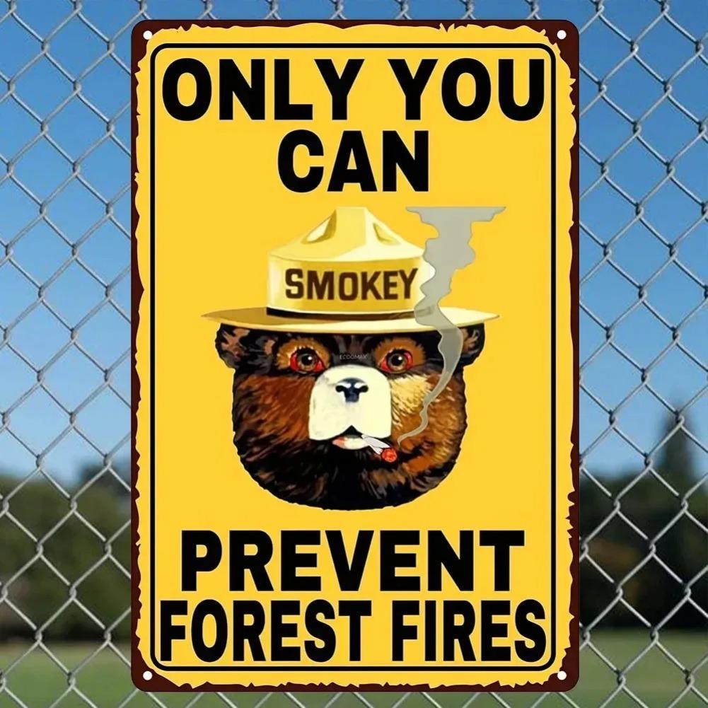 Vintage Smokey Bear Metal Sign - Retro Hunting  Wall Art for Cabin/Lodge/Woods, Ideal Gift for Hunters