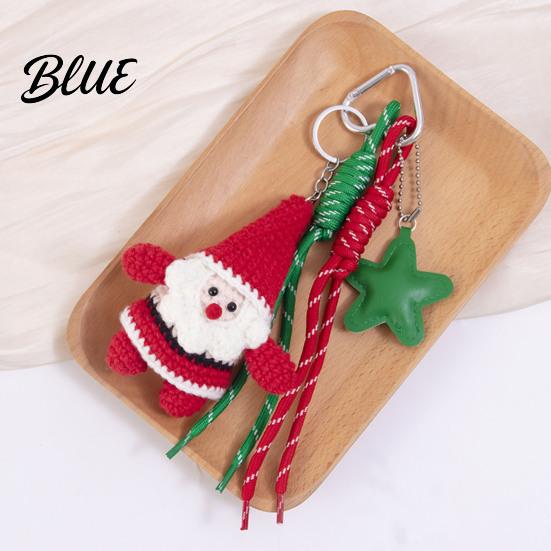 Santa Claus Bag Charm Christmas Charm Crochet Keychain Pendant with Knitted Holiday Embellishments Faux Leather Star Xmas Hanging Decor for