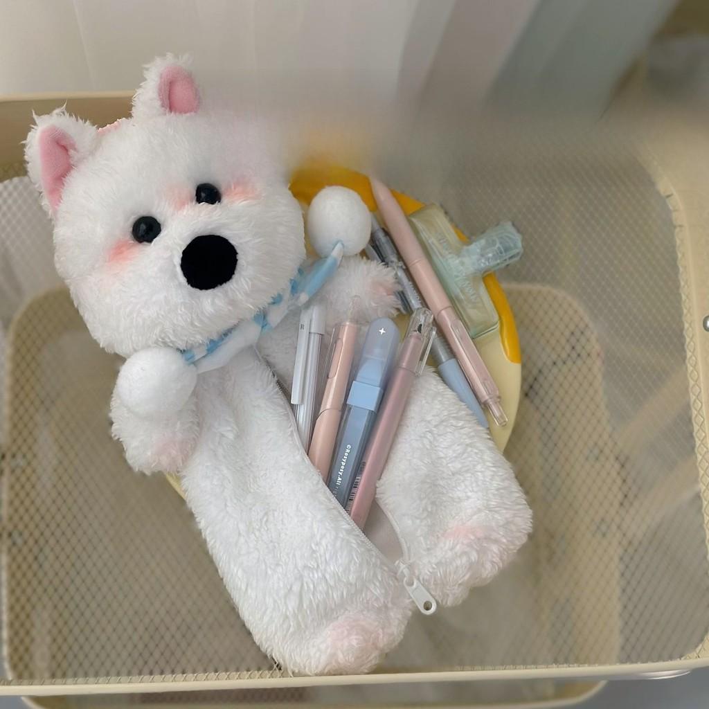 Plush Dog Cartoon Pen Case With Fluffy Material For Kids And Students