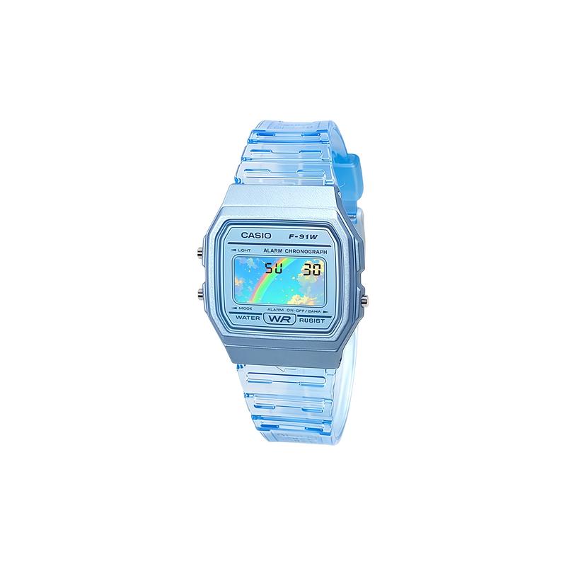 CASIO Customized watch modified series blue crystal Huanyun fashion trend watch life waterproof F-91WS-2 modified Quartz res F-91WS-2