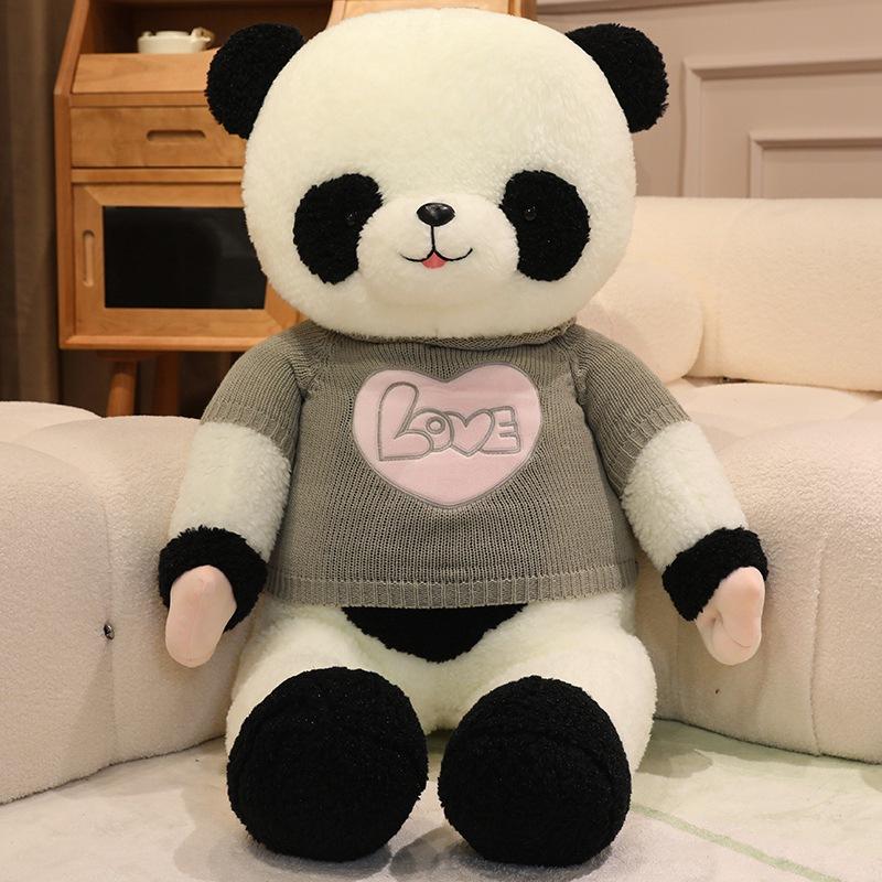 

Large Clothed Panda Doll Plush Toy Zoo Black and White Panda Doll Children Accompanying Soothing Ragdoll 60cm