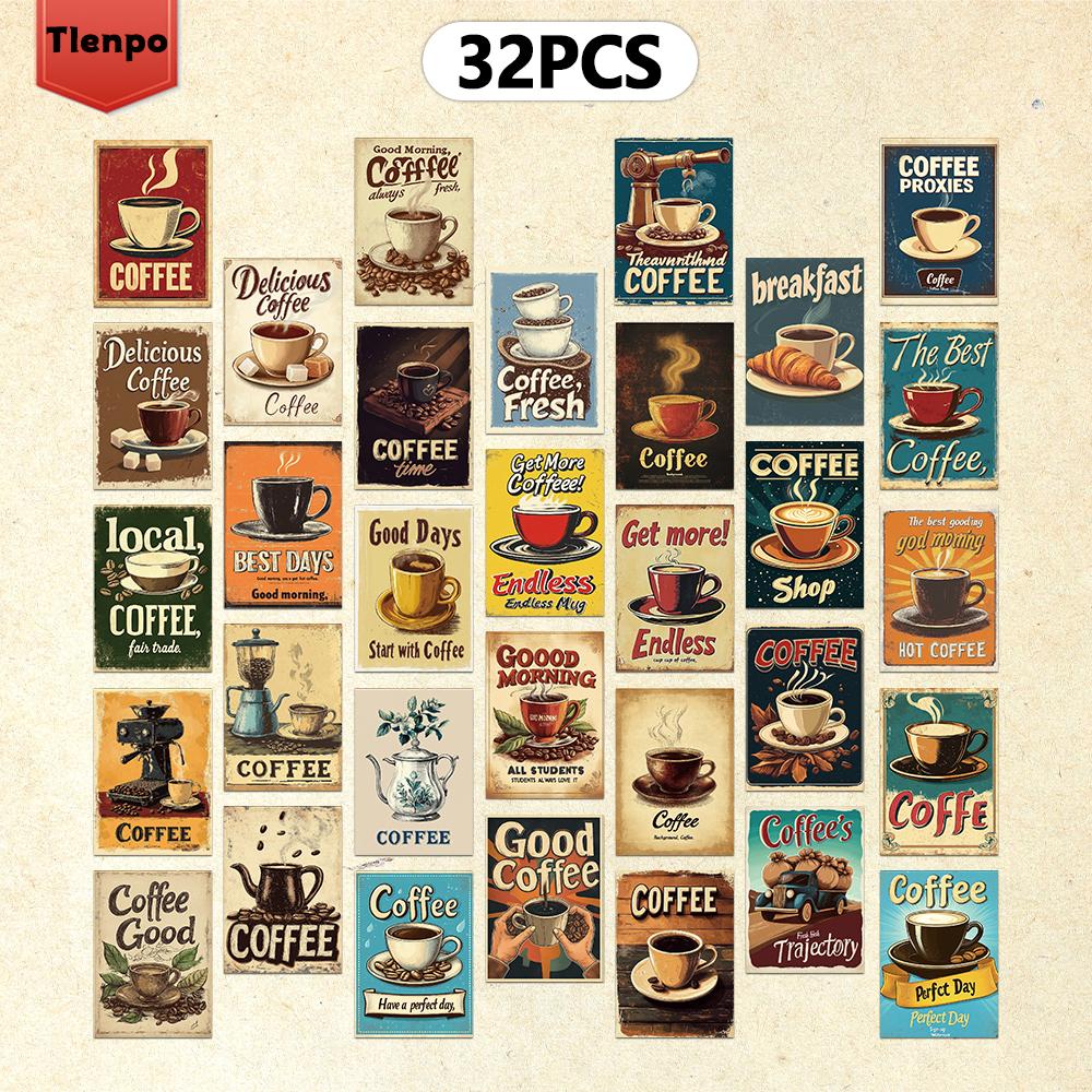 32pcs, vintage coffee postcards, wall stickers, mailing cards, greeting cards, DIY postcards, souvenir postcards, decorations