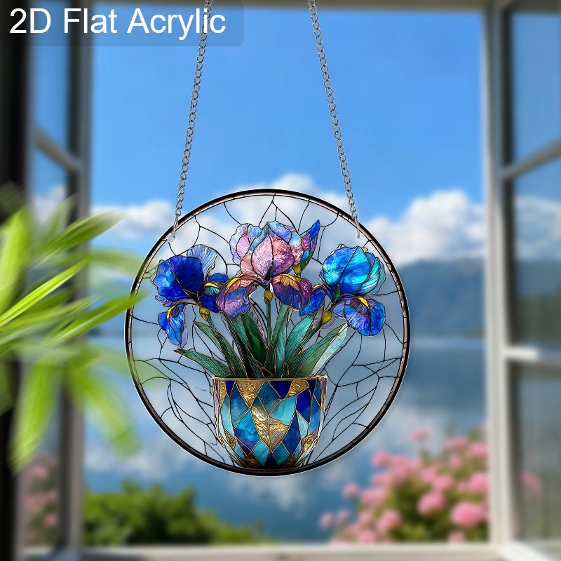 Acrylic Iris Flower Suncatcher Stained Glass Effect Window Hanging Ornament Floral Gifts for Mom Grandma