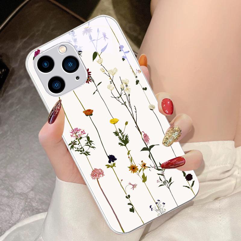 

Зелений Загартований Скляний Чохол Для Телефона Для IPhone 15 Pro 14 13 12 Mini 11 XS Max XR 7 8 Plus SE 2020 2022 Весняний Світлий Лоза Маленька Квітка For iPhone SE (2020)