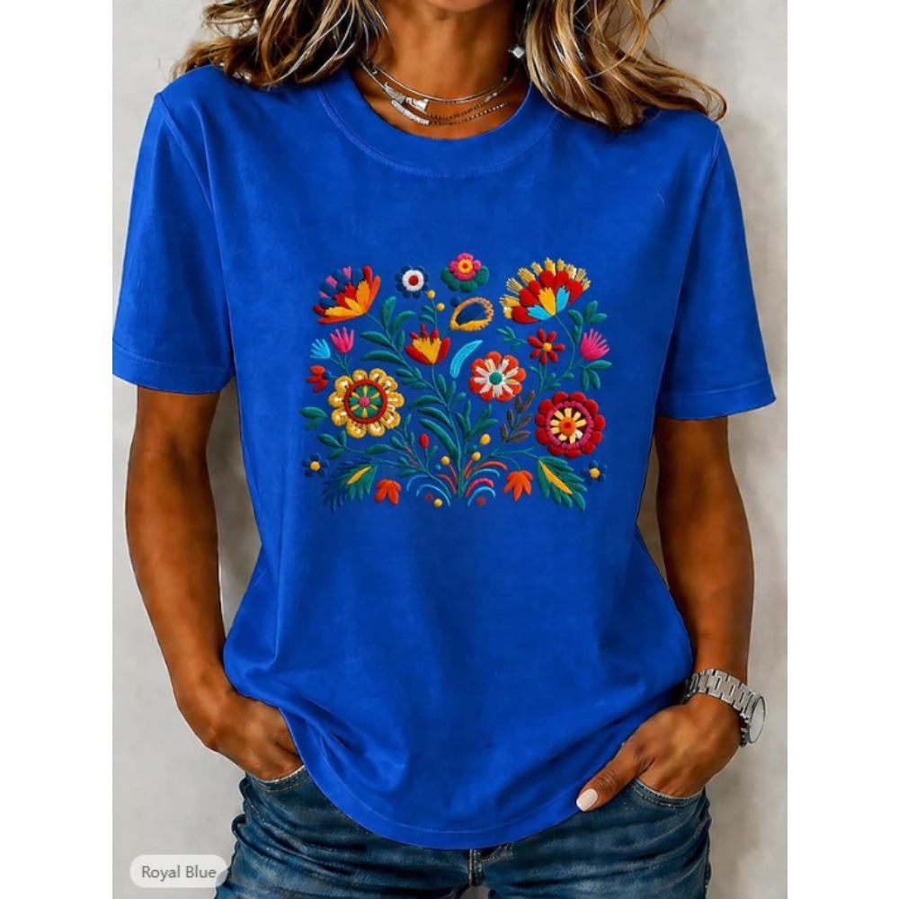 Fashion Women Retro Creative Colorful Flowers Print T Shirt Funny Casual O-neck Short Sleeves T-shirt Summer Female Tee Shirt