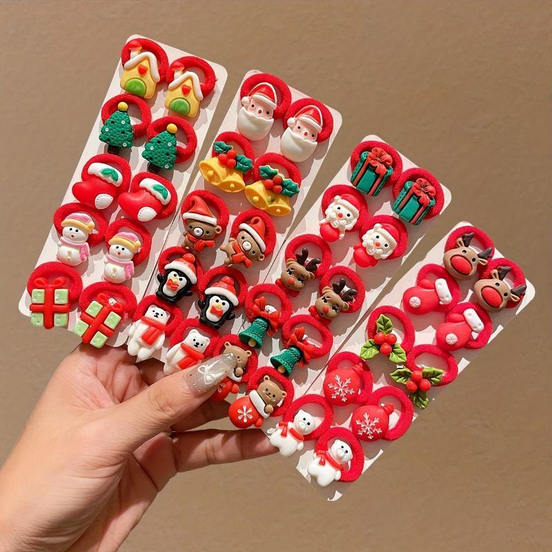 10Pcs/Pack Girls Hair Ties Cute Christmas Design With Santa Reindeer Snowman Decor New Year Girls Hair Accessories Gift Set