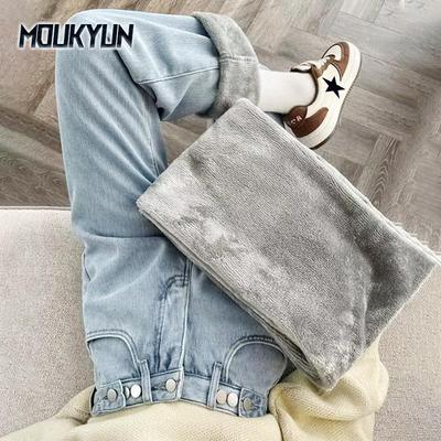 Winter Dicke Plus Frauen Hohe Taille Dünne Jeans Warme Slim Fit Stretch Damen Casual Denim Bleistift Hosen