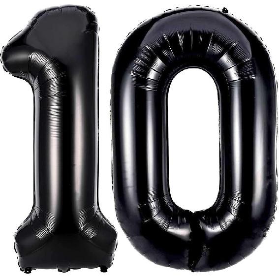 Black 27 Number Balloons, 40 Inch Giant Number 27 Balloons Foil Mylar Helium Black Number Balloons for 27th Birthday Party Supplies Anniversary Event Double Number Black 10