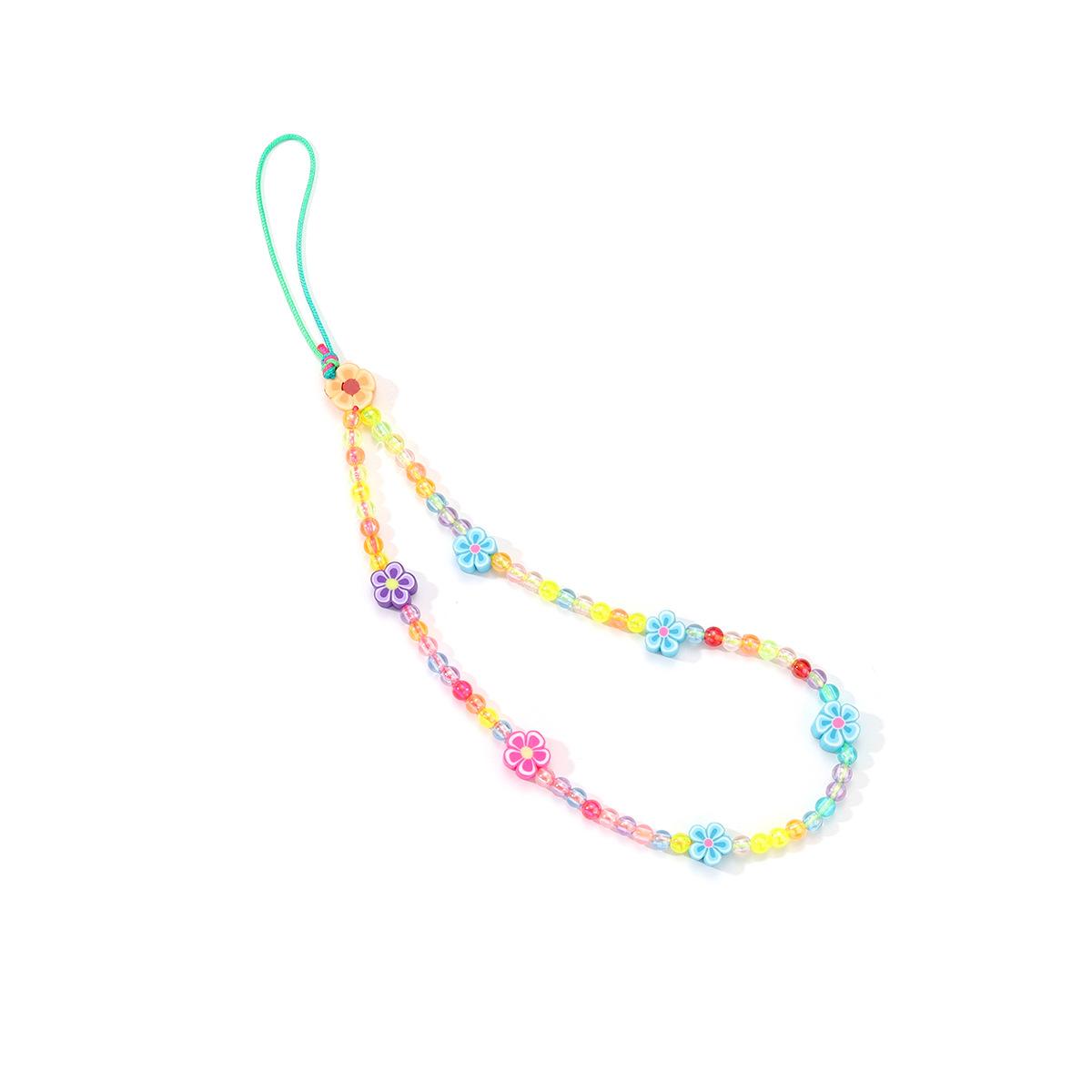Creative handmade colored acrylic beaded mobile phone chain ins personalized soft pottery wrist anti-loss pendant pendant