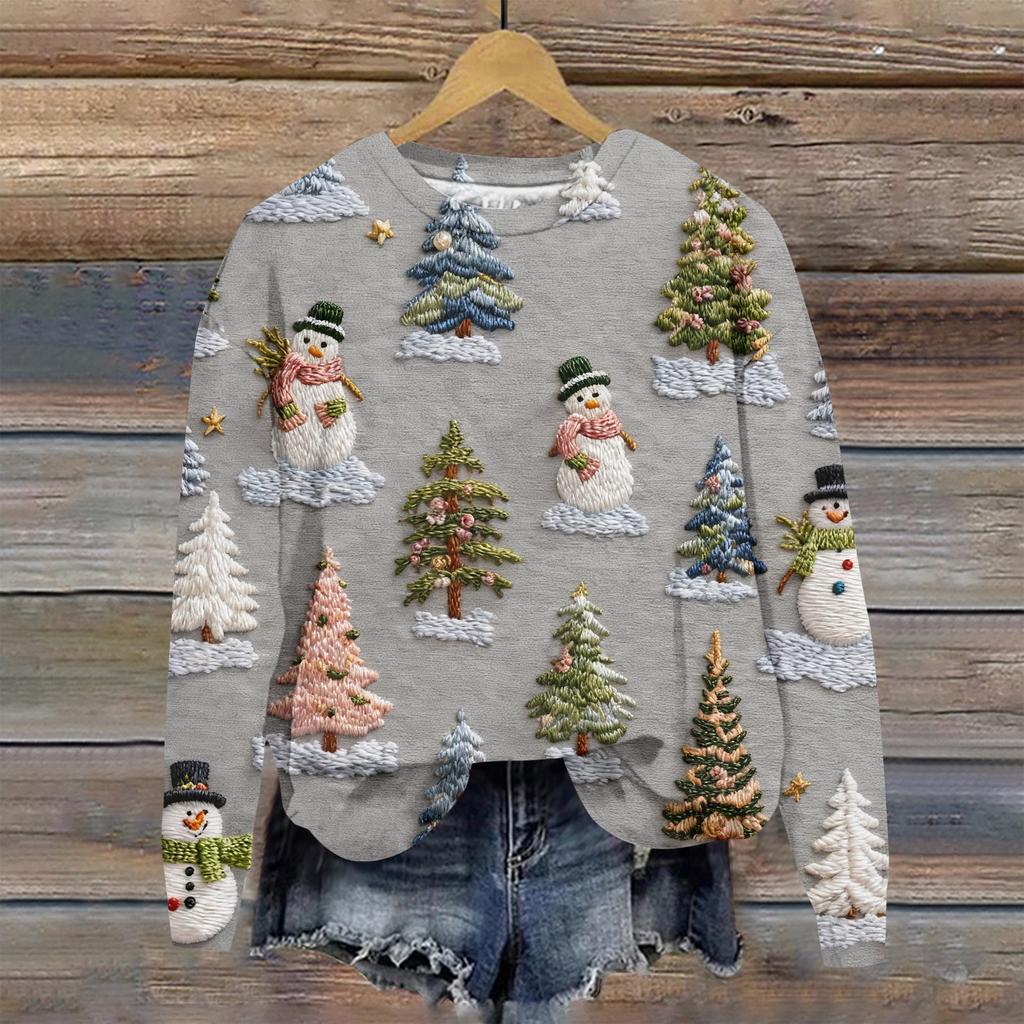 Women's Fashion Christmas Printed Long Sleeve Loose Round Neck Sweatshirt Top