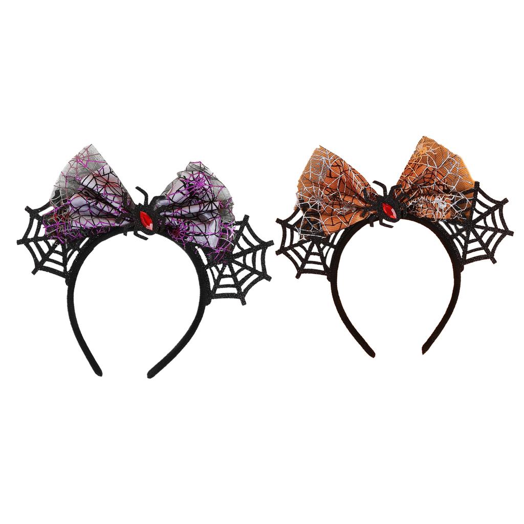 Eye Catching Halloween Costume Headband with Spiders Ears and Bows Adjustable Headwear Cosplay Hair Decoration