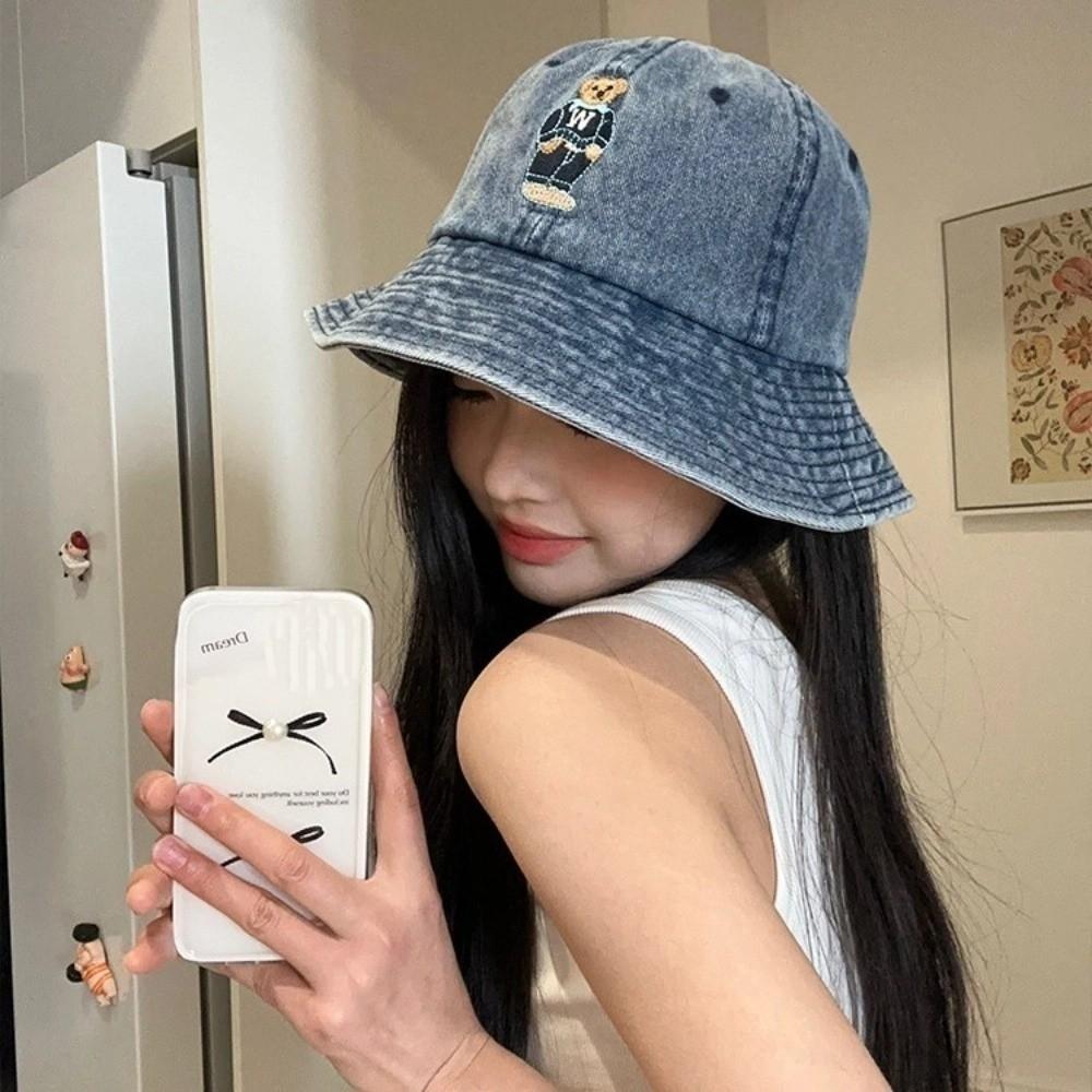 Versatile Denim Bucket Cap Korean Sun Protection Hat Cute Denim Fishing Cap  Spring Summer