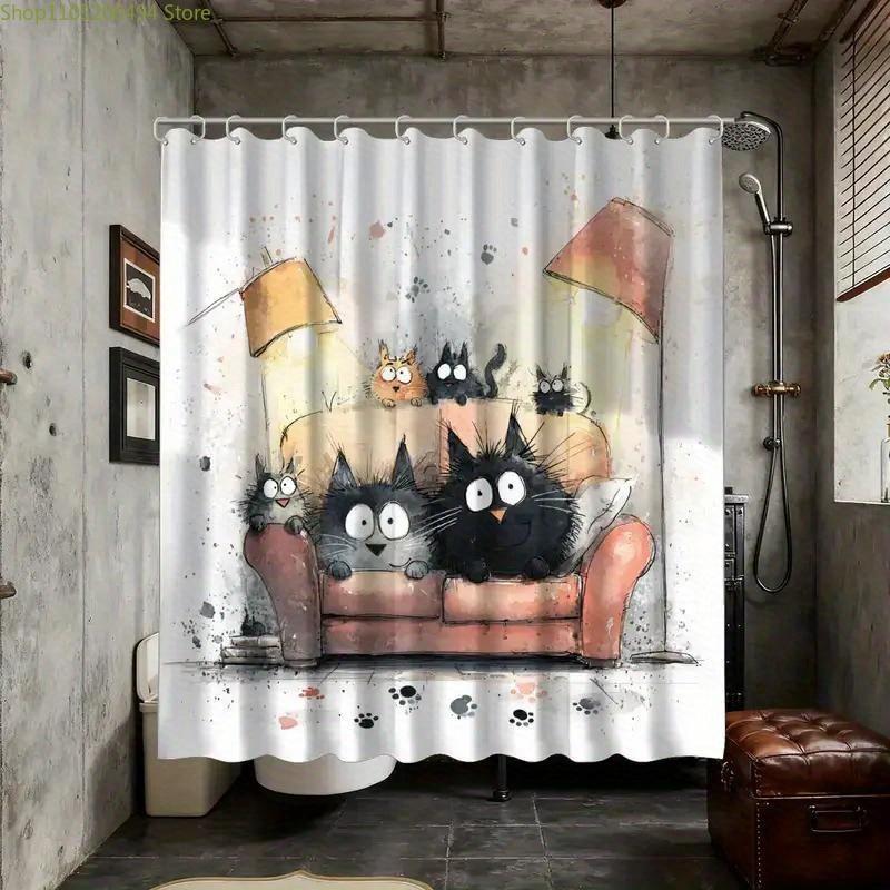 1Pc Bathroom Shower Curtain, Picture Book Sharing Session, Cute Pet Day Shower Curtain, Includes 12 Hooks, 70.87*70.87Inch Bat