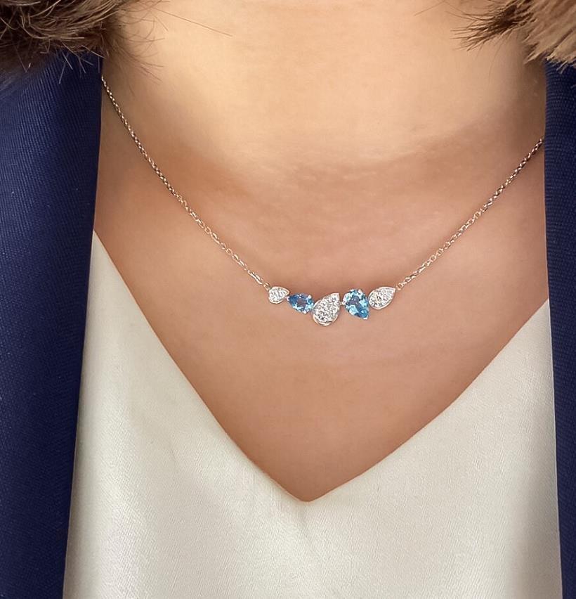 New 2023 Trend Top Quality Hot Sale European Famous Brand Anniversary Luxury Jewelry Necklace For Women Bule Drop Charms Pendant