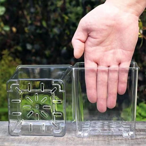 Flowerpot Acrylic Transparent Orchid Planter Breathable Hydrophobic Bottom Drainage Plant Pot Tuber Growth Planter