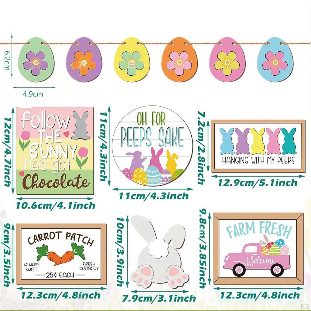 Easter Tiered Tray Decoration Set Signs Farmhouse Slices Wooden Items for