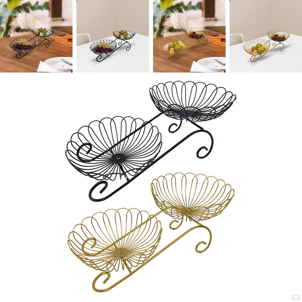 2 Tier Fruit Basket Bowl Metal Wire Holder, Party Minimalist Space Saving Wrought Iron