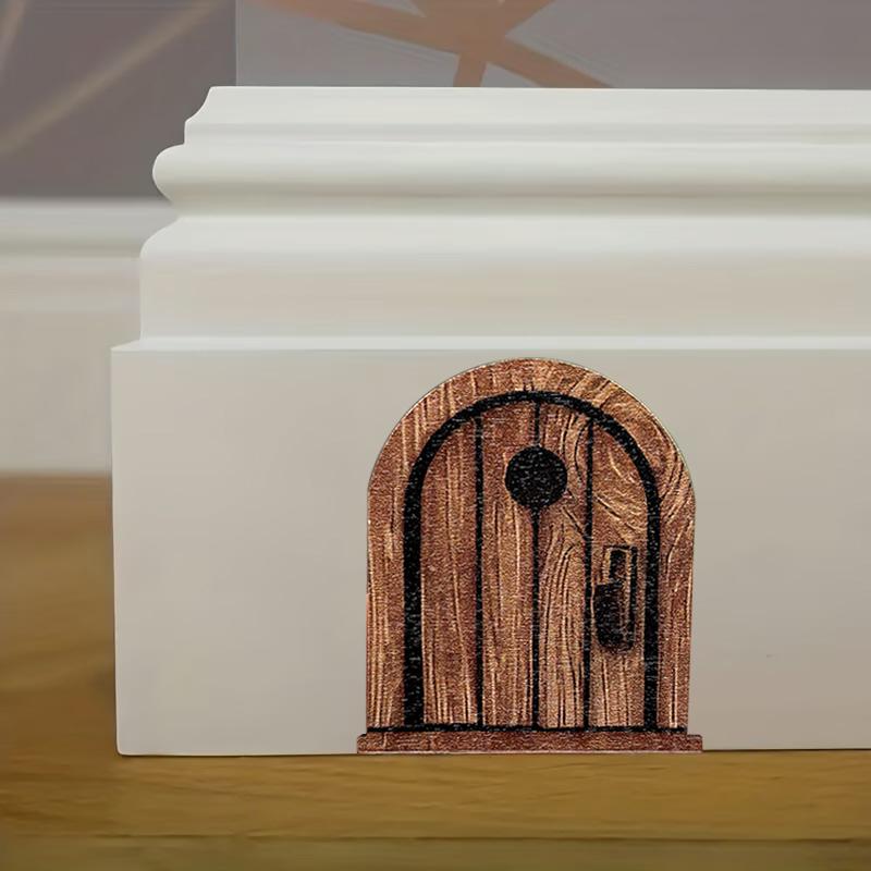 1/3/5Pcs Vintage Wooden Fantasy Mouse Door Decoration With Adhesive Tape Whimsical Living Room Ornament Cute Home Decor