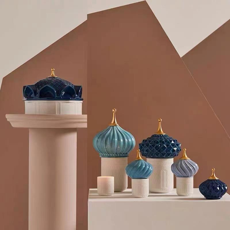Creative Castle Ceramic Storage Jar Living Room Decoration Scented Candle Storage Jar Gift Candy Porcelain Tank Home Decoration