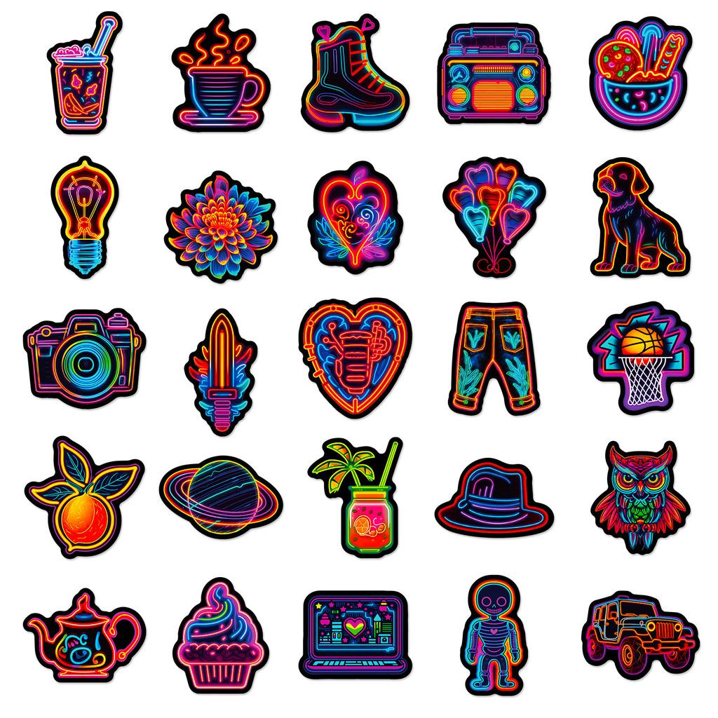 50 Neon Stickers Creative Diy Notebook Luggage Skateboard Water Cup Waterproof Decoration Graffiti Sticker