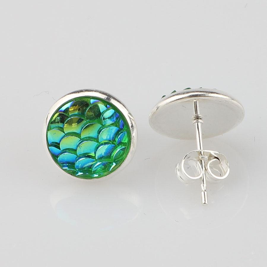 10mm Silver-Tone Steel Fish Scale Sequin Stud Earrings