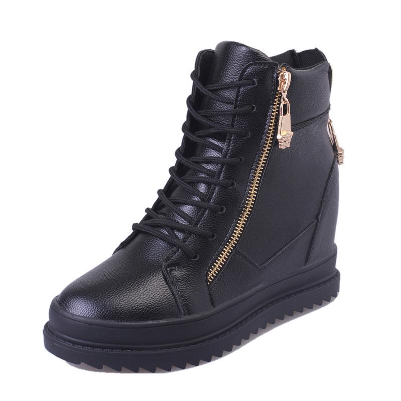 Women's Casual Sports Shoes High-top Side Zipper Comfortable Walking Shoes Female Inner Height-increasing Shoes