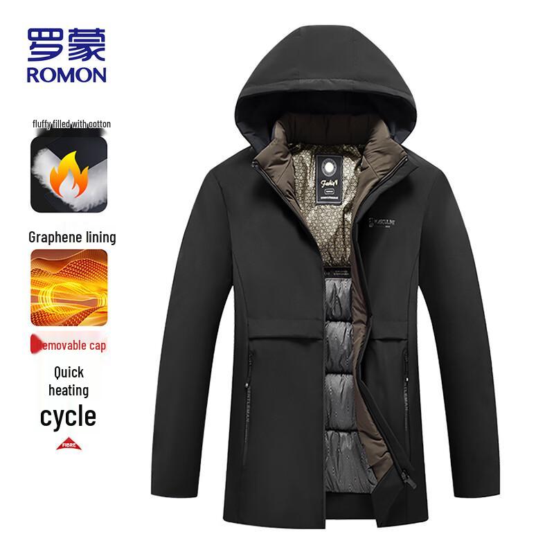 ROMON Men's Graphene Insulated Padded Jacket with Detachable Hood