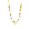 18K Gold Plated Double Layer Herringbone Necklace with Pearl CZ, Dainty Snake Chain Choker, Adjustable Jewelry for Women Daily Wear Gift