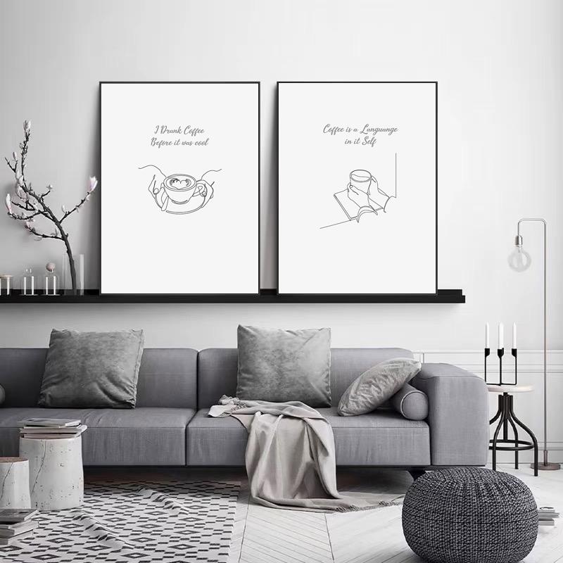 Abstract Line Drawing Coffe Poster Funny Quotes Kitchen Decorative Paintings Canvas Nordic Wall Art Picture Home Cafe Decoration