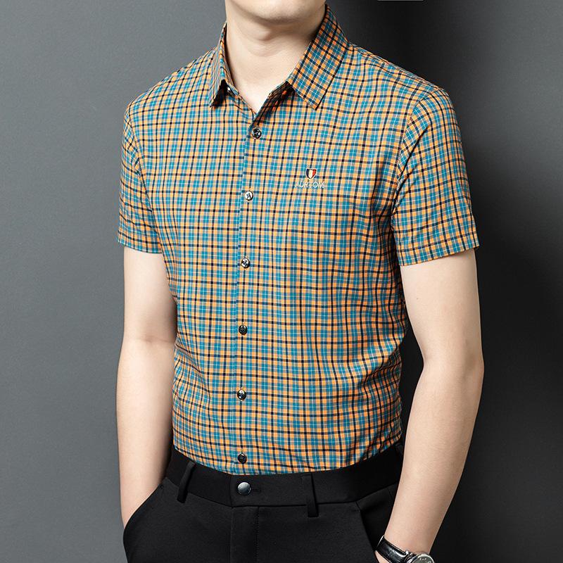 Summer New Men's Short-sleeved Shirt Fashionable Versatile Dad Loose Thin Breathable Plaid Cardigan Shirt