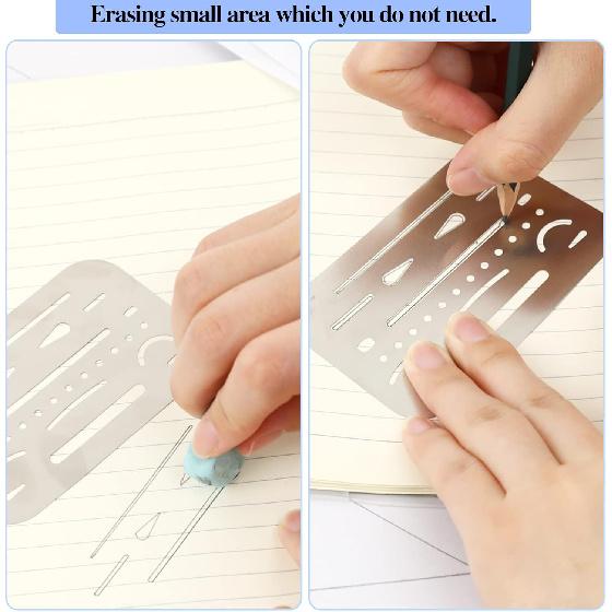 4 Pieces Eraser Shield Eraser Template Stainless Steel Erasing Shield Metal Drawing Template Shield Drafting Tools for Mechanical Design