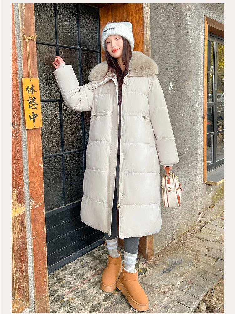 Women’s Calf-Length Windproof Thicken Warm Winter Jacket With Fur Lapel