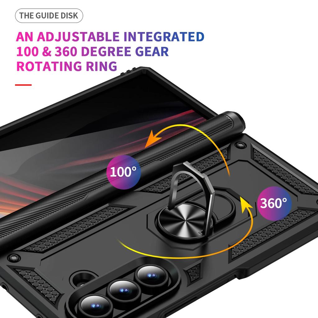 Black Fashion Metal Ring Stand Hard Case for Samsung Galaxy Z Fold7 5G Fold6 Fold 7 Fold5 Fold 5 6 Dual Layer Cases