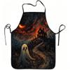 1pc Haunted House Print Apron with Adjustable Waistband - Durable Easy-Clean Polyester Suitable for Kitchen Cooking, Gardening, Orchard Picking, for &