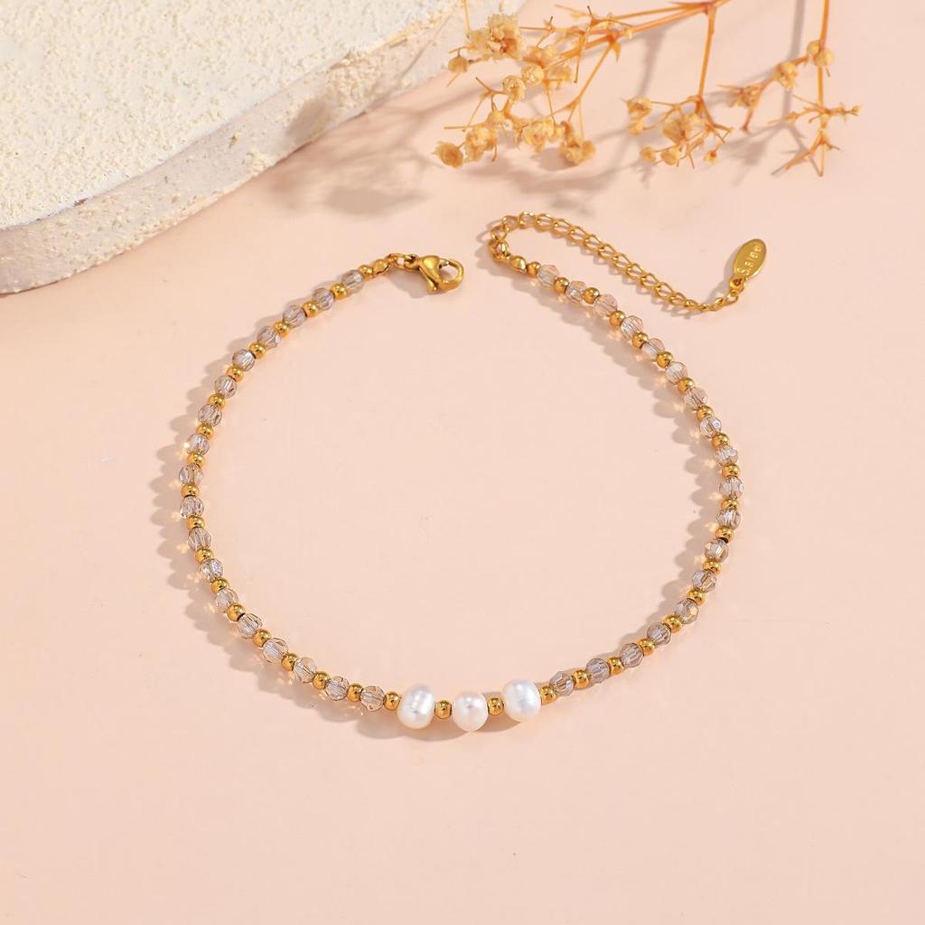 Handmade Ins Style Beaded Freshwater Pearl & Baroque Pearl Anklet Bracelet Set - Colorfast Jewelry for Women
