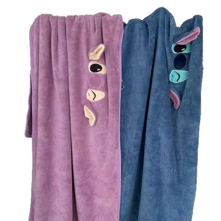 Soft Coral Fleece Cartoon Bath Towel Set - Absorbent, Large, and Cute for Daily Home Use and Hair Washing