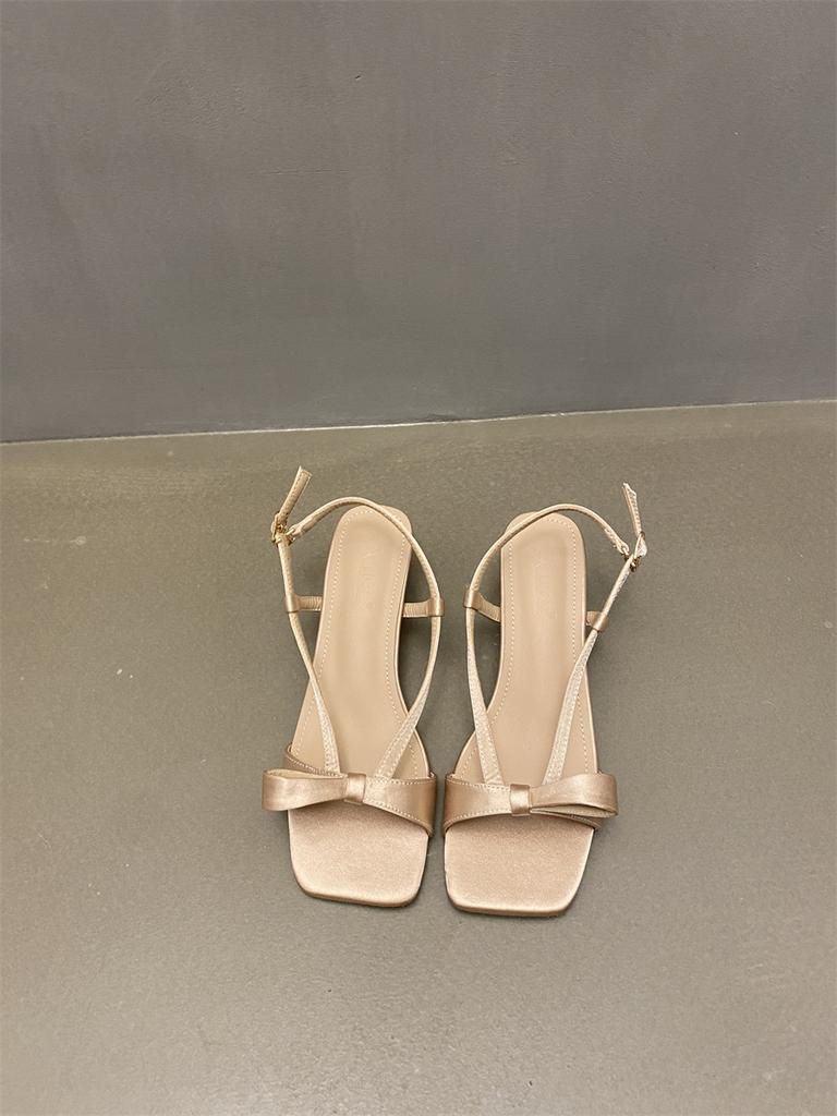 2025 spring and autumn new French square head high heels women's Roman sandals wear toe flip-flops shoes versatile