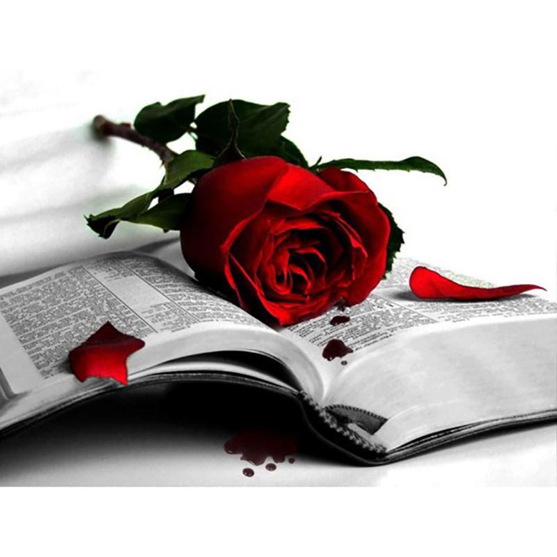 5D Diy Diamond Painting Black Red Landscape Full Round Drill Rhinestones Pictures Embroidery Rose Flower