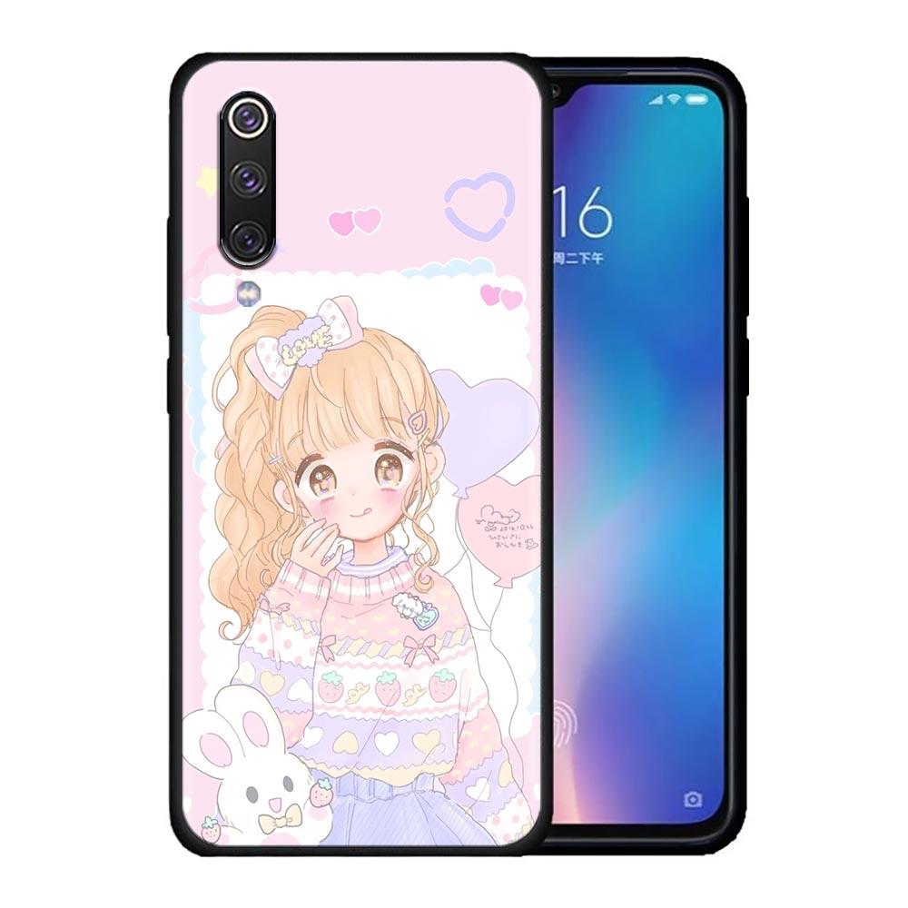 Kawaii Anime Niedliches Schönes Mädchen Handyhülle für Xiaomi Mi A2 8 9 SE 9T 10 10T 10S CC9 E Note 10 Lite Pro 5G 4G Schwarze Hülle Abdeckung