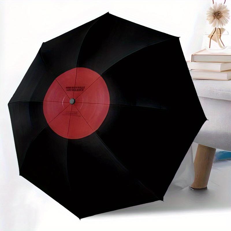 1pc Music Record Automatic Folding Umbrella, 8-Rib Sturdy Canopy, Portable Travel Umbrella for Outdoor Use