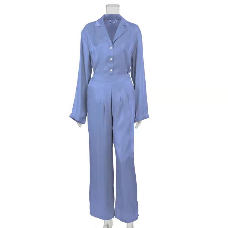 

2022 New Long Sleeve Loose Shirt + Long Pants Casual Suit Blue L