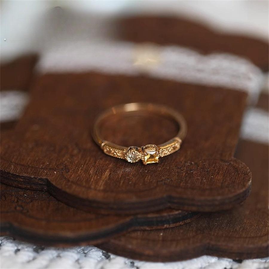 Sea salt lemon tea Japanese exquisite citrine zircon ring light luxury versatile open ring